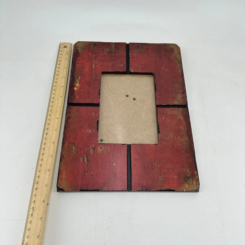 Rustic Distressed Red and Gold Wood Picture Frame Tabletop Wall Mount 4x6 5x7